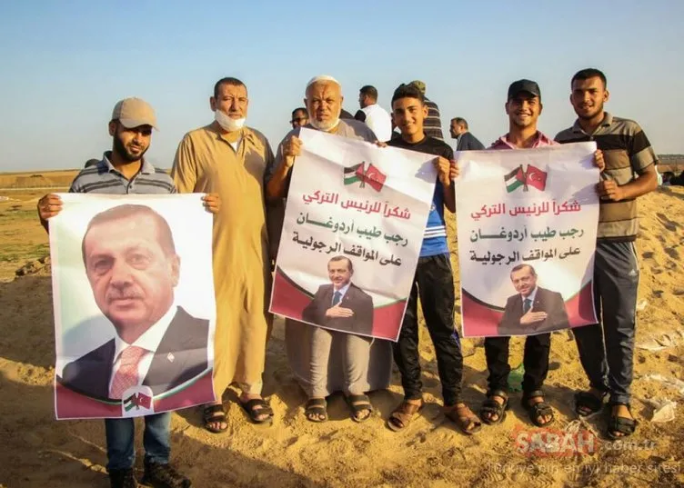 Gazze sınırında Erdoğan'a Teşekkür gösterisi