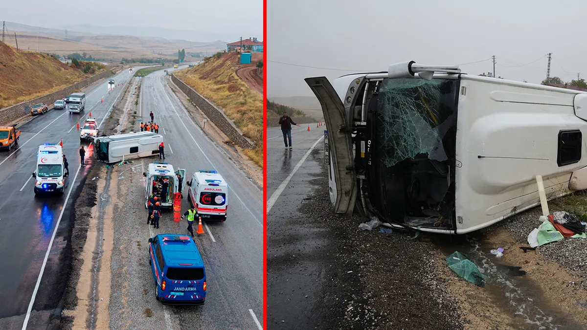 Kırıkkale'de feci kaza! Servis midibüsü devrildi: 14 kişi yaralandı!