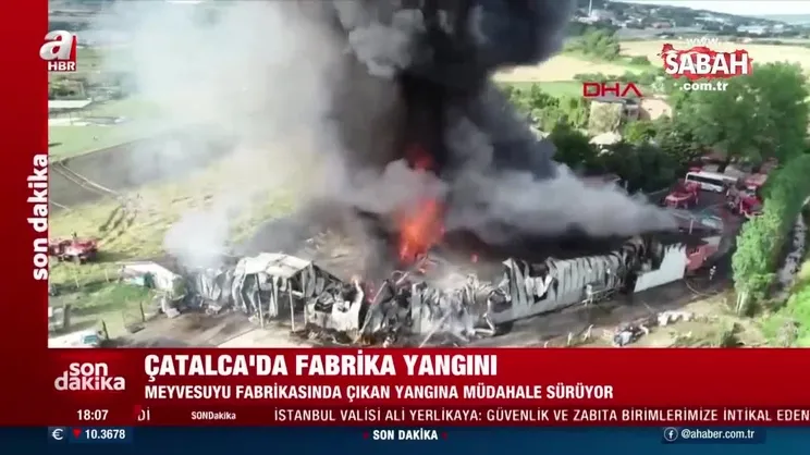 Çatalca'da dev yangın! Meyve suyu fabrikası alev alev yanıyor | Video