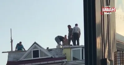 İstanbul Arnavutköy’de tehlikeli çatı tamiri kamerada | Video