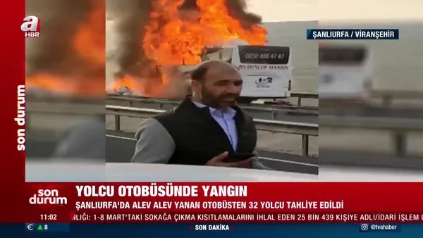 SON DAKİKA: Şanlıurfa'da yolcu otobüsünde yangın | Video