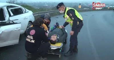 Kaygan yolda duramayan tır otomobile çarptı: 1 kişi yaralandı | Video
