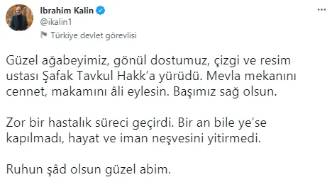 numan kurtulmus tan cizer ve ressam safak tavkul icin bassagligi mesaji son dakika haberler