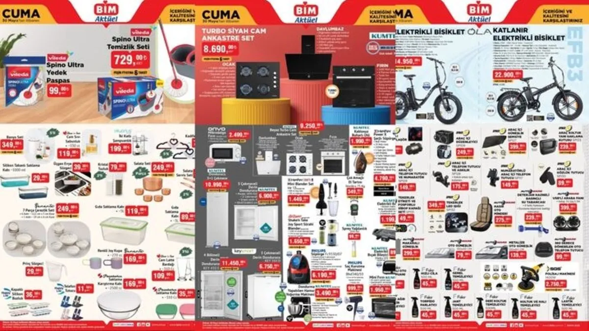 FIRSAT BROŞÜRÜ! 30 Mayıs BİM aktüel kataloğu yayında: Elektrikli bisiklet, valiz çeşitleri, şarjlı süpürge, temizlik seti...