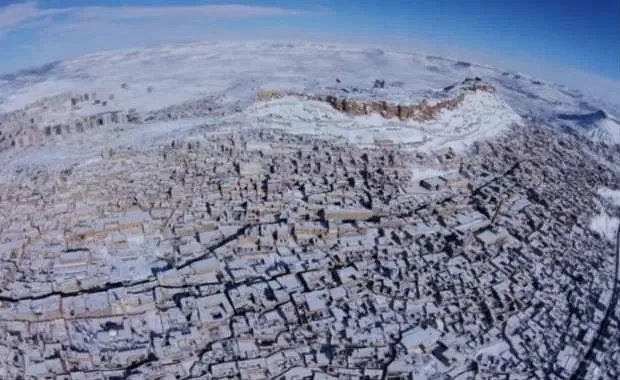 Kar yağışı ardından Mardin havadan görüntülendi