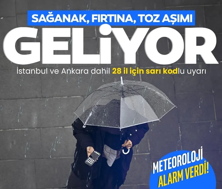 Meteoroloji alarm verdi! İstanbul ve Ankara dahil 28 il sarı kodlu uyarı: Sağanak ve fırtına geliyor!