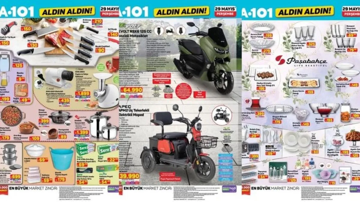 YENİ HAFTA KATALOĞU! 29 Mayıs A101 aktüel ürünler neler? Benzinli motosiklet, kamp malzemeleri, mikrodalga fırın, kahve makinesi