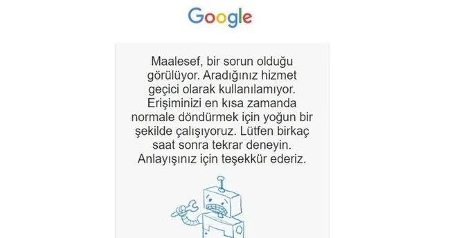 gmail ve google meet servislerinde