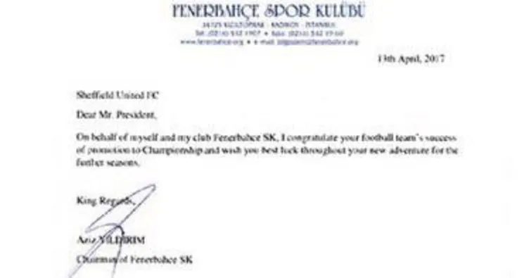 Aziz Yıldırım’dan Sheffield’e kutlama