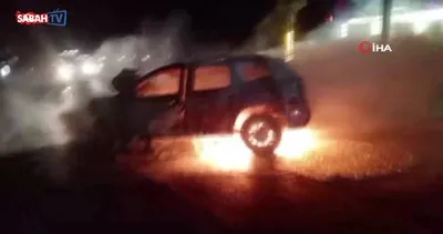 Kaza yapan araç alevlere teslim oldu