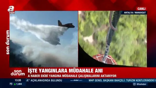 Antalya Manavgat'ta yangın söndürme helikopterinden canlı yayın! Alevlere müdahale anı kamerada...