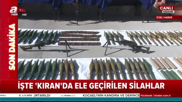 A Haber, Kıran Operasyonu'nda teröristlerden ele geçirilen silah ve cephaneleri canlı yayında böyle görüntüledi