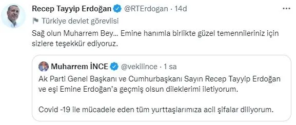Siyasilerden gelen geçmiş olsun mesajlarına Başkan Erdoğan'dan teşekkür!
