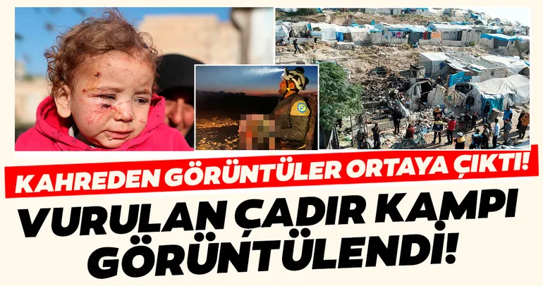 Kahreden görüntüler! İdlib'de vurulan çadır kampı havadan görüntüledi