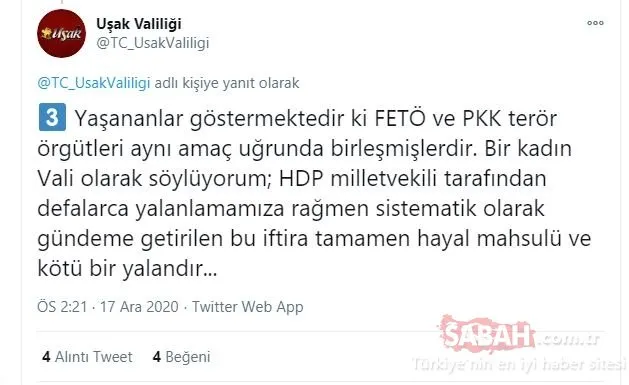 Uşak Valisi Funda Kocabıyık, HDP Kocaeli Milletvekili Ömer Faruk Gergerlioğlu’nu yalanladı
