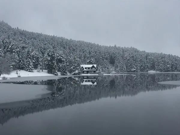 Bolu'daki göl buz tuttu