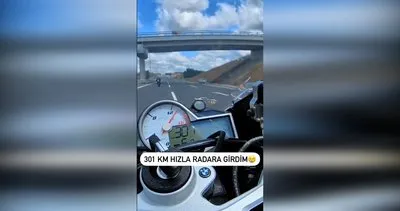 Kocaeli’de 301 km hızla radara giren motosiklet sürücüsü kamerada!