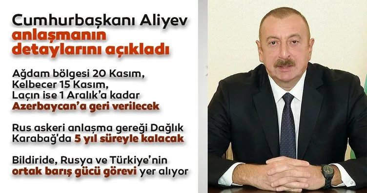 Azerbaycan Cumhurbaşkanı Aliyev anlaşmanın detaylarını açıkladı