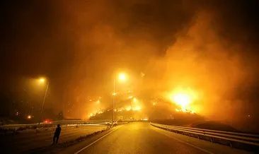 SON DAKİKA: Mersin’deki yangından korkutan görüntüler: Alevler karayolunu ulaşıma kapattı