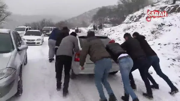 Kar eğlencesi için yaylaya çıktılar, yolda kaldılar | Video