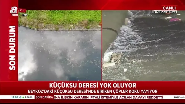 İstanbul Küçüksu Deresinin üzerinde çöp tabakası oluştu | Video
