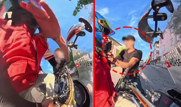 Kocaeli’nde trafikte maganda dehşeti! Seni gebertirim diyerek motokuryeye saldırdı