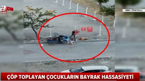 Son dakika haberi | Van'da kağıt toplayan çocukların gözleri yaşartan Türk Bayrağı hassasiyeti kamerada | Video