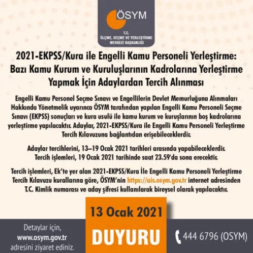 BAŞLADI! 2021 EKPSS kura tercihleri ne zaman ve nasıl yapılacak? ÖSYM ile (Engelli Memur Alımı) EKPSS tercih kılavuzu yayınlandı!