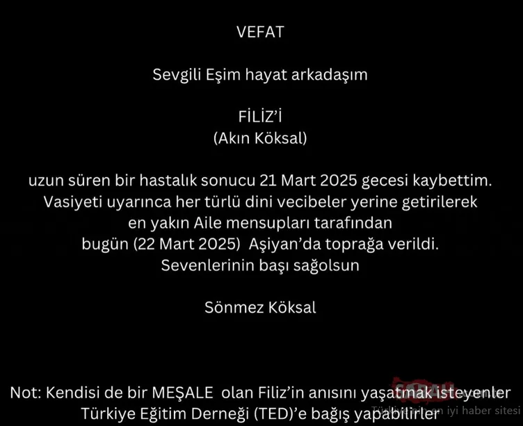 Eşi Sönmez Köksal açıkladı: Filiz Akın defnedildi! Ünlü oyuncunun vasiyeti de ortaya çıktı