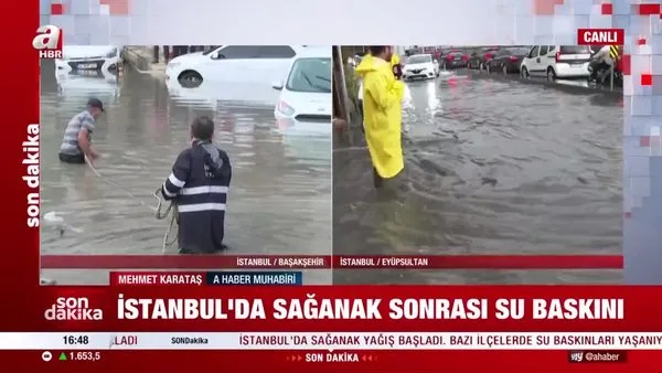 İstanbul'da aniden bastıran sağanak yağış taşkınlara neden oldu! Motosikletli böyle sürüklendi... | Video