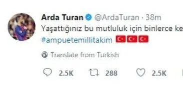 Ampute Milli Takımı’nı tebrik eden Arda Turan’a tepki!