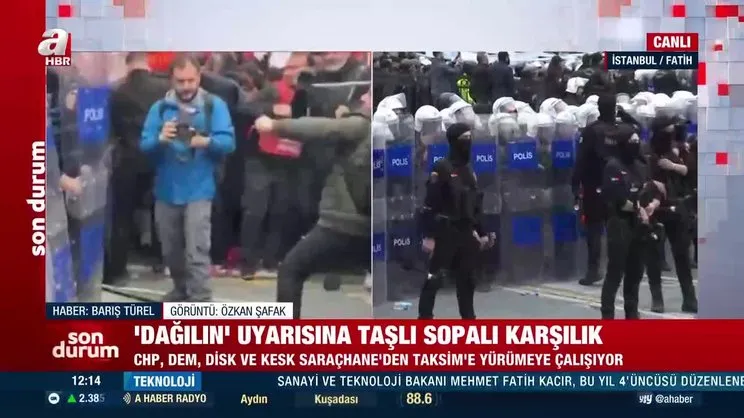 CHP, DEM ve DİSK’in Taksim provokasyonu! Polise taşlı sopalı saldırı kamerada | Video
