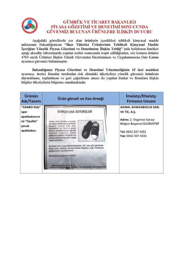 Sağlığa zararlı kimyasal içeren ürünler