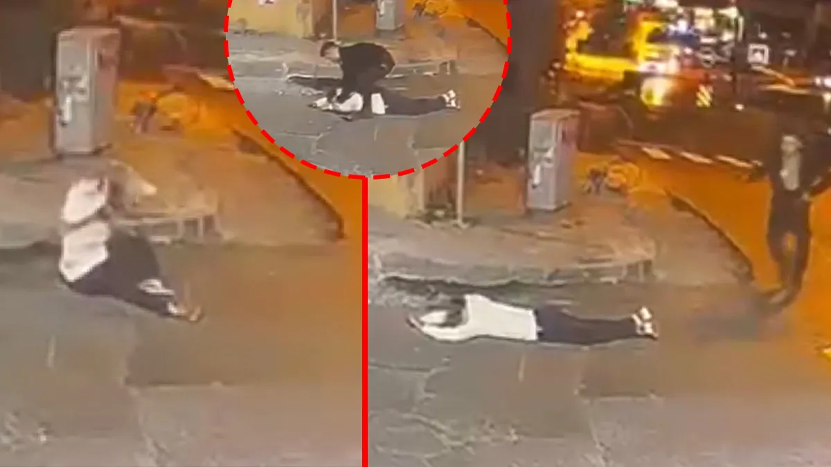 Şişli'de bir iş yerine silahlı saldırı düzenleyen şüphelinin bekçiler tarafından yakalanması anı.