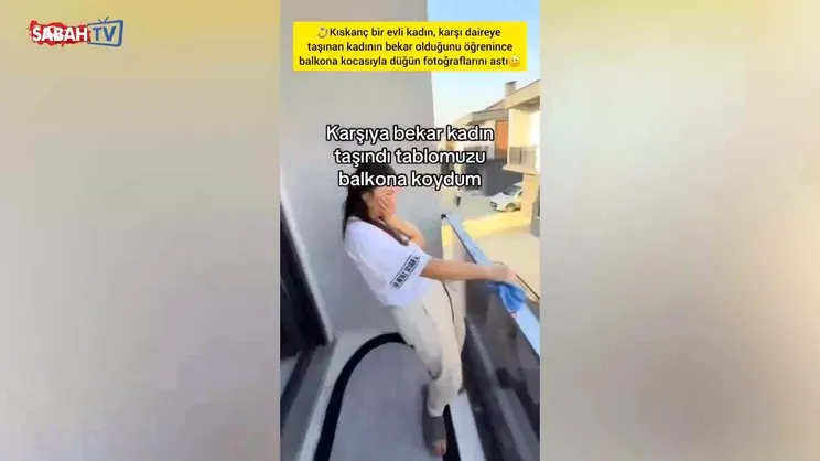 Kıskanç eşten, bekar komşuya ilginç hareket | Video