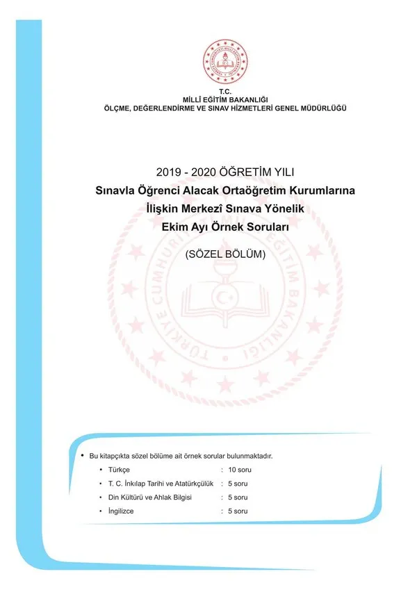 2020 LGS örnek soruları açıklandı! MEB LGS Ekim ayı örnek sözel ve sayısal soruları burada... (TAMAMI)
