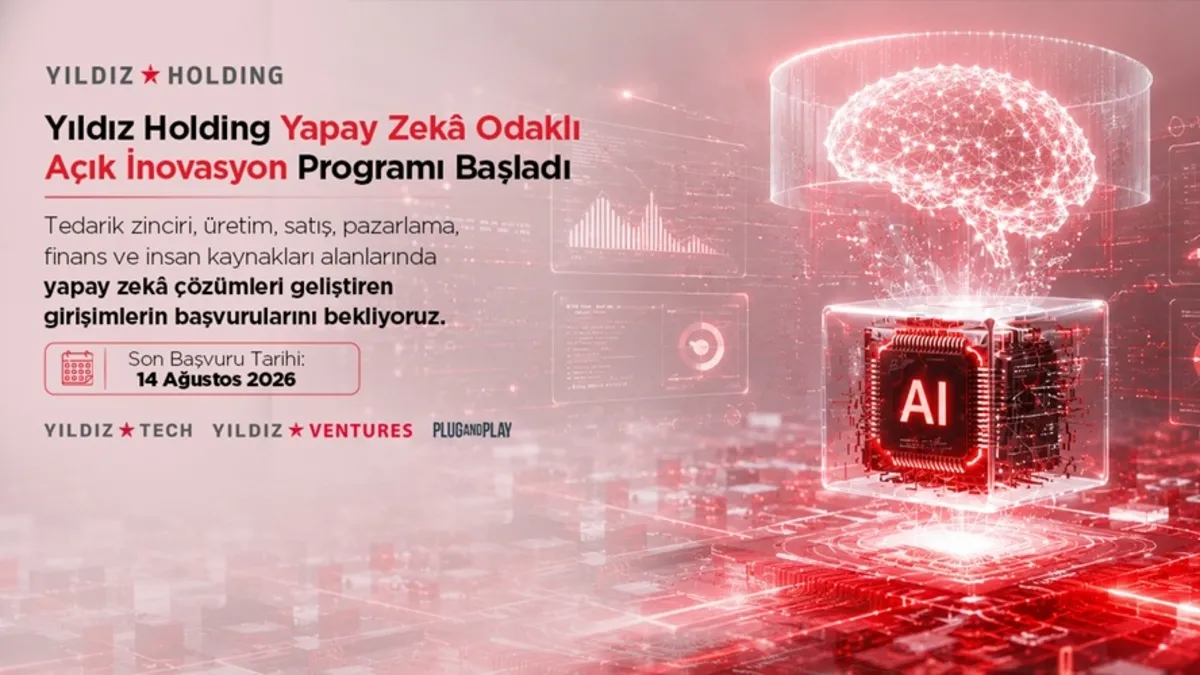 Yıldız Holding binası önünde yapay zeka sembolleri