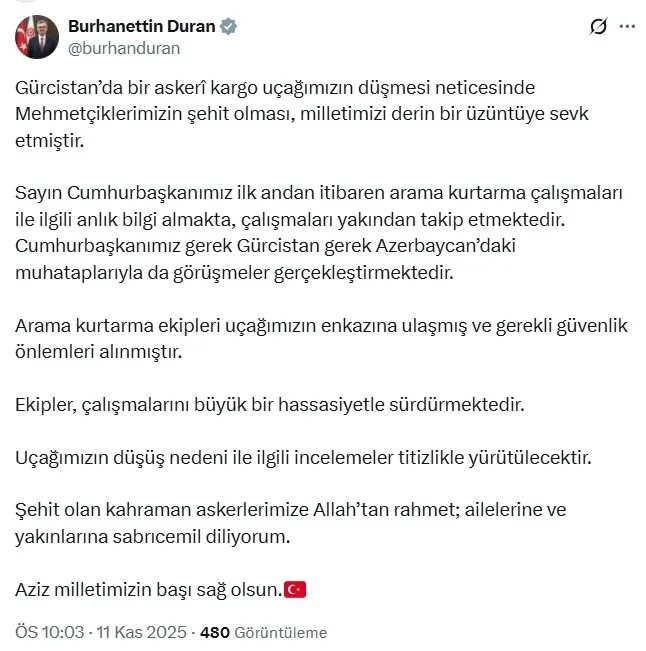 Gürcistan'da düşen C130 askeri kargo uçağı sonrası siyasilerden taziye mesajları