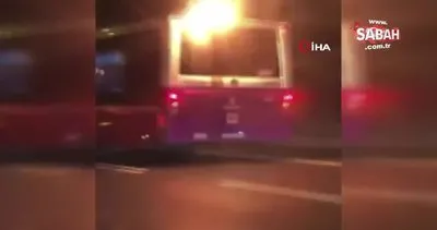 İstanbul’da trafikte inanılmaz görüntü... Alev alev yanan halk otobüsü tam gaz... | Video