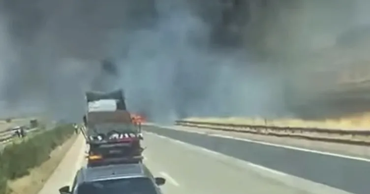 Seyir halindeki tır alev alev yandı