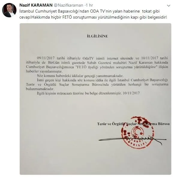 Nazif Karaman'dan ODA TV'nin iftirasına belgeli yanıt - 1