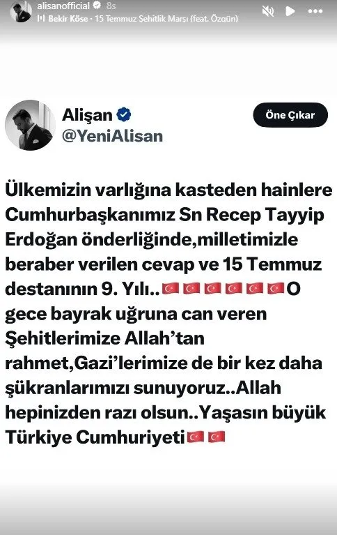 Ünlü isimlerden '15 Temmuz Demokrasi ve Milli Birlik Günü' paylaşımları! "Kalbimizde hala aynı sızı"
