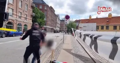 Danimarka’da Kur’an-ı Kerim’in yakılmasını önlemeye çalışan kadına polisten sert müdahale | Video