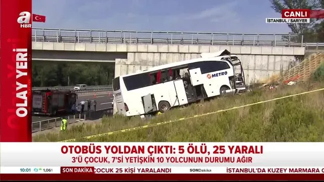 Son dakika: Sarıyer Kuzey Marmara Otoyolu'nda otobüs yoldan çıktı! Ölü ve yaralılar var | Video