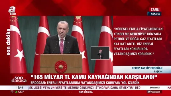 Başkan Erdoğan açıkladı! Vatandaşa doğalgaz faturası desteği | Video
