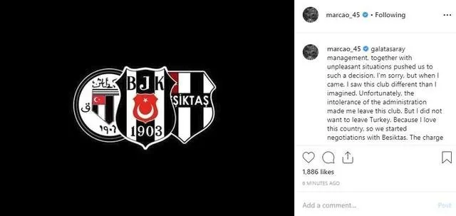 Marcao’nun hesabından şok paylaşım! Galatasaray’dan Beşiktaş’a...