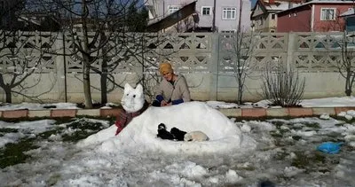Kar birikintileri ile ’kardan kedi’ yaptılar!