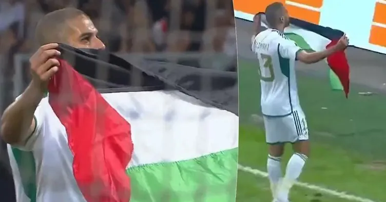 Son dakika: İslam Slimani attığı golün ardından Filistin bayrağı açtı!