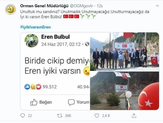 Eren Bülbül unutulmadı: Seni şehit eden alçağın cenazesine giden milletvekili için sözde ‘demokrasi’ yürüyüşü yapanlara inat iyi ki varsın Eren
