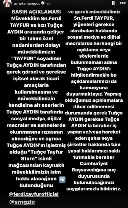 Ferdi Tayfur’dan beklenmedik yepyeni hamle! Ferdi Tayfur’dan kızı Tuğçe Tayfur’a: Soyadımı kullanma!